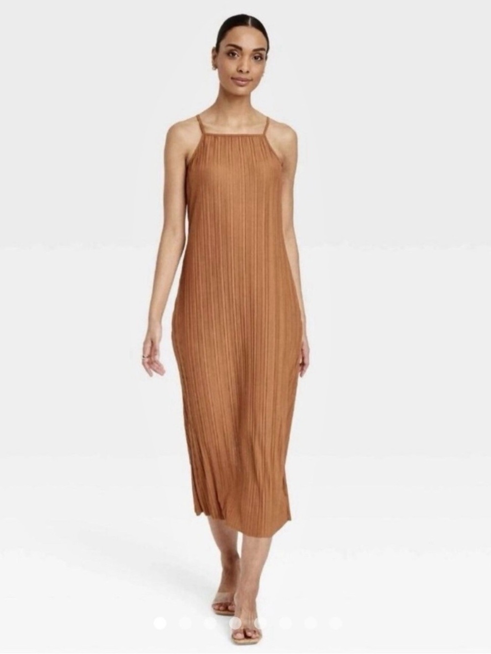 A New Day Womens Rust Pleated Sleeveless Midi Dress Halter Neckline Size Small